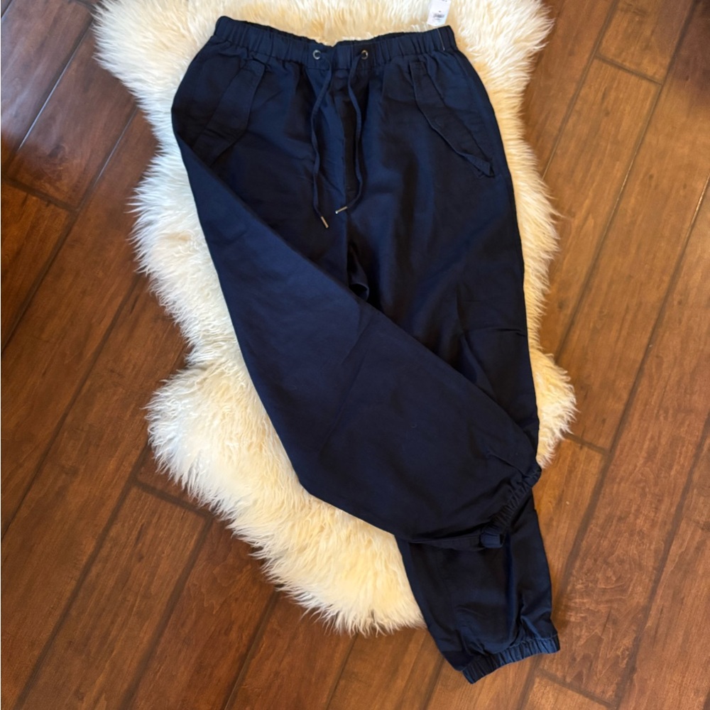 Navy Linen Drawstring Pants